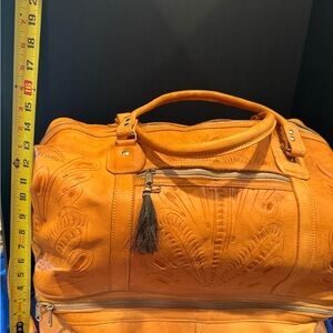 Elegant Etched Full Grained  Leather Weekender Travel Bag.  NEW